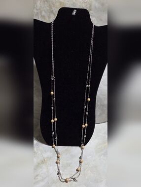 paparazzi Beige and Silver Layered Beaded Necklace